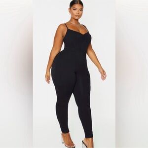 NWT PRETTYLITTLETHING Plus Black Cotton Ruched Bust Jumpsuit